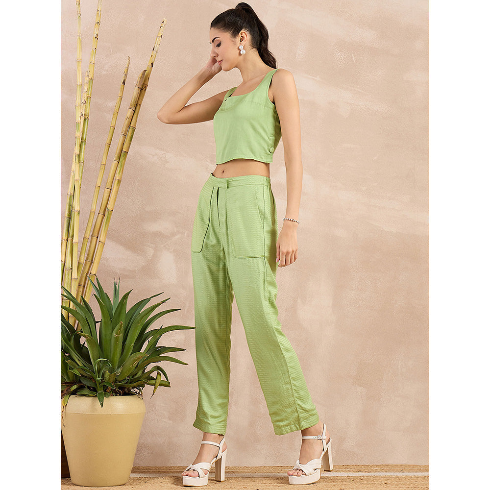 First Resort by Ramola Bachchan Pastel Green Herringbone Straight Trouser