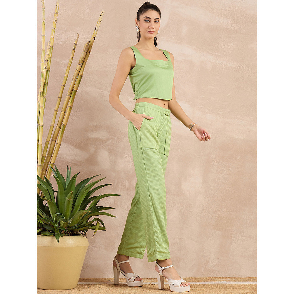 First Resort by Ramola Bachchan Pastel Green Herringbone Straight Trouser