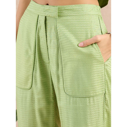 First Resort by Ramola Bachchan Pastel Green Herringbone Straight Trouser