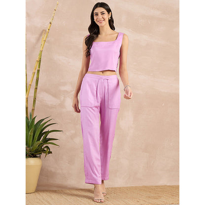 First Resort by Ramola Bachchan Purple Herringbone Straight Trouser