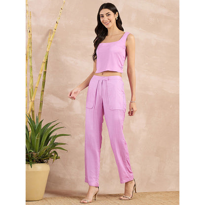 First Resort by Ramola Bachchan Purple Herringbone Straight Trouser