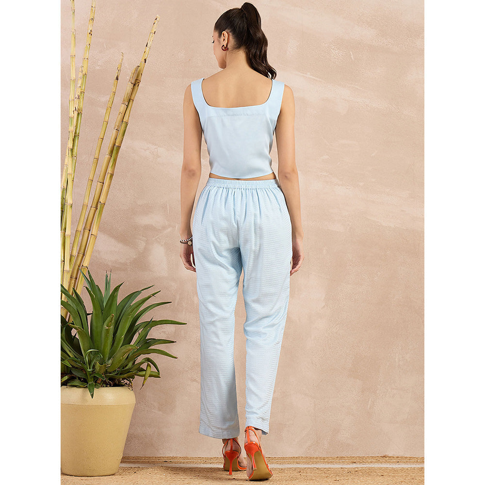 First Resort by Ramola Bachchan Sky Blue Herringbone Straight Trouser