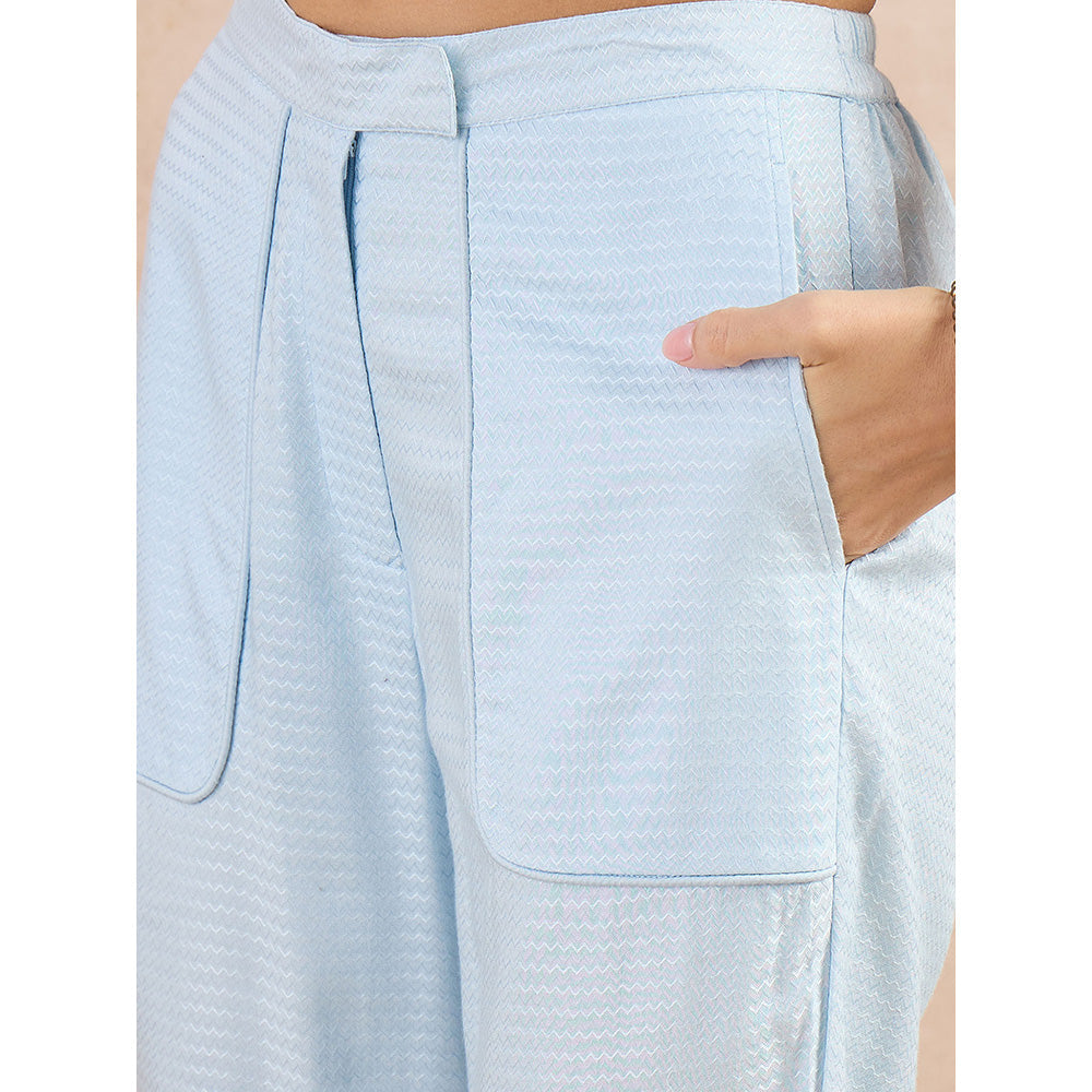First Resort by Ramola Bachchan Sky Blue Herringbone Straight Trouser