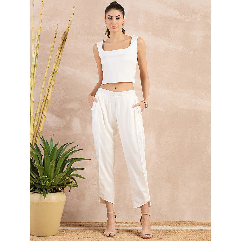First Resort by Ramola Bachchan White Herringbone Narrow Trouser