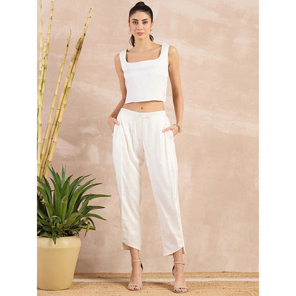 First Resort by Ramola Bachchan White Herringbone Narrow Trouser
