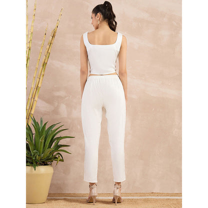 First Resort by Ramola Bachchan White Herringbone Narrow Trouser