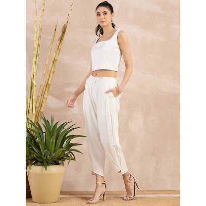 First Resort by Ramola Bachchan White Herringbone Narrow Trouser