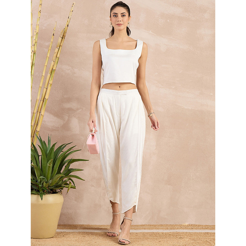 First Resort by Ramola Bachchan White Herringbone Narrow Trouser
