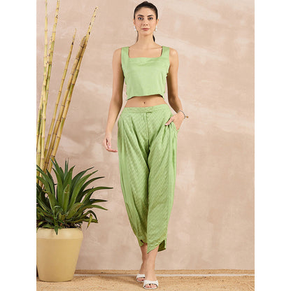 First Resort by Ramola Bachchan Pastel Green Herringbone Narrow Trouser