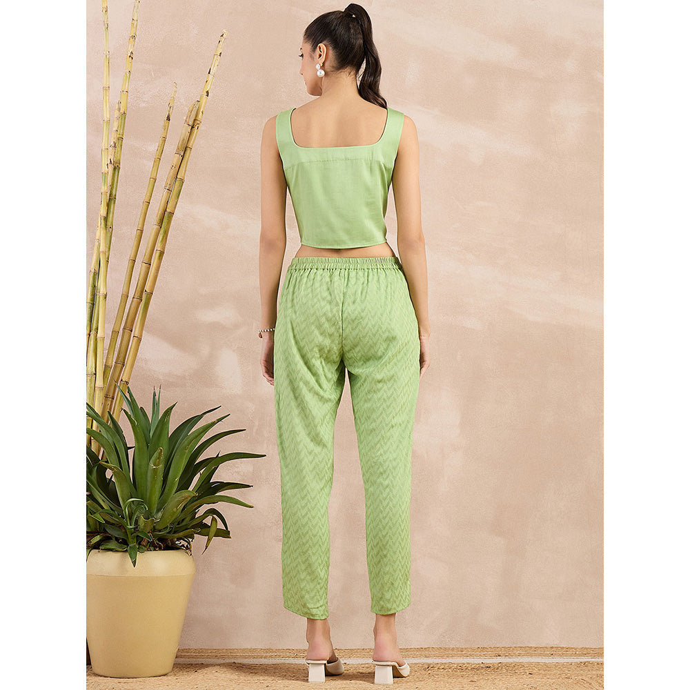 First Resort by Ramola Bachchan Pastel Green Herringbone Narrow Trouser