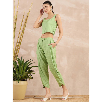 First Resort by Ramola Bachchan Pastel Green Herringbone Narrow Trouser