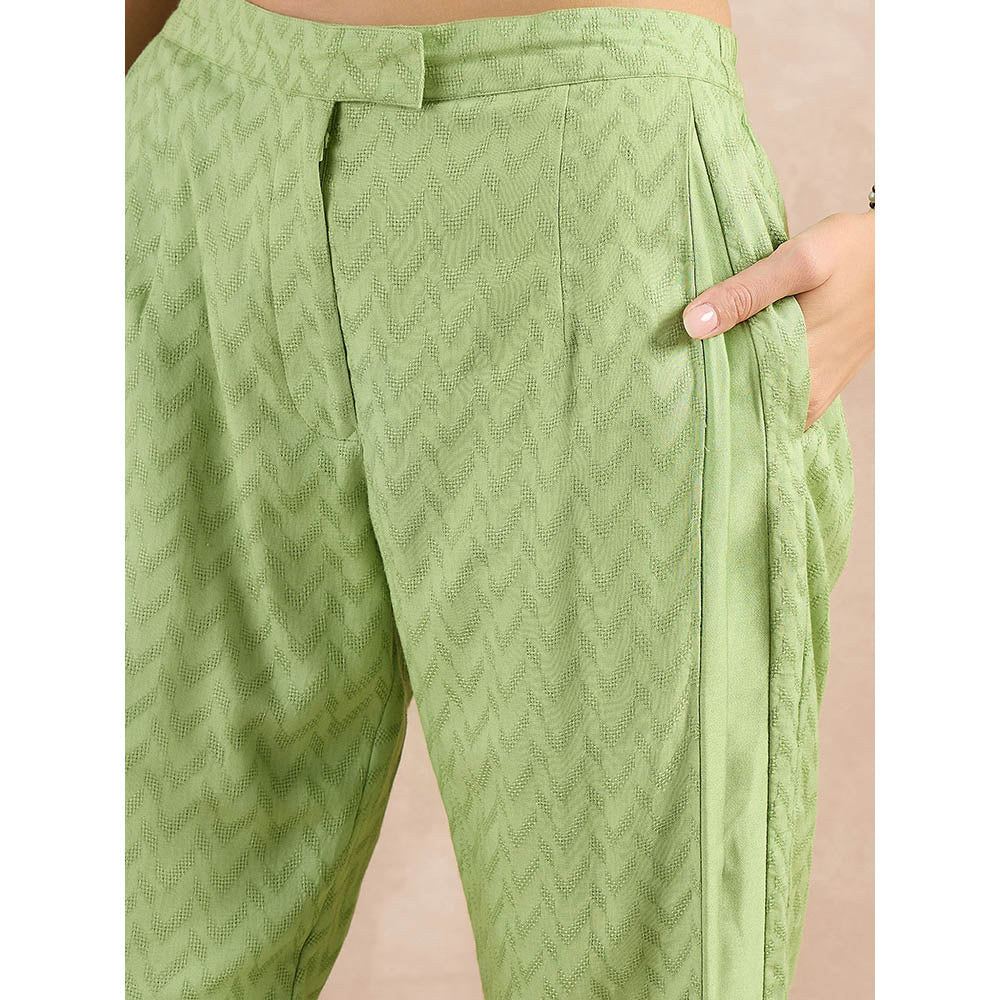 First Resort by Ramola Bachchan Pastel Green Herringbone Narrow Trouser