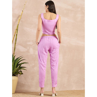 First Resort by Ramola Bachchan Purple Button Herringbone Narrow Trouser