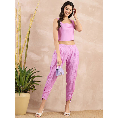 First Resort by Ramola Bachchan Purple Button Herringbone Narrow Trouser