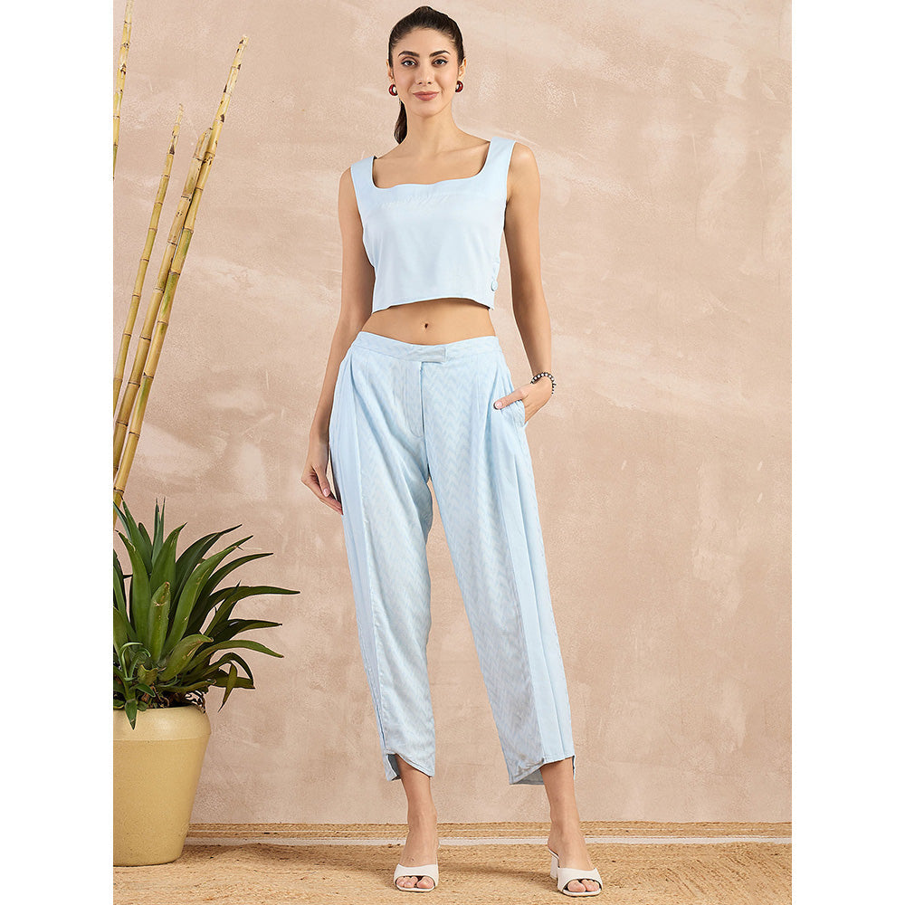 First Resort by Ramola Bachchan Sky Blue Herringbone Narrow Trouser
