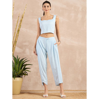 First Resort by Ramola Bachchan Sky Blue Herringbone Narrow Trouser