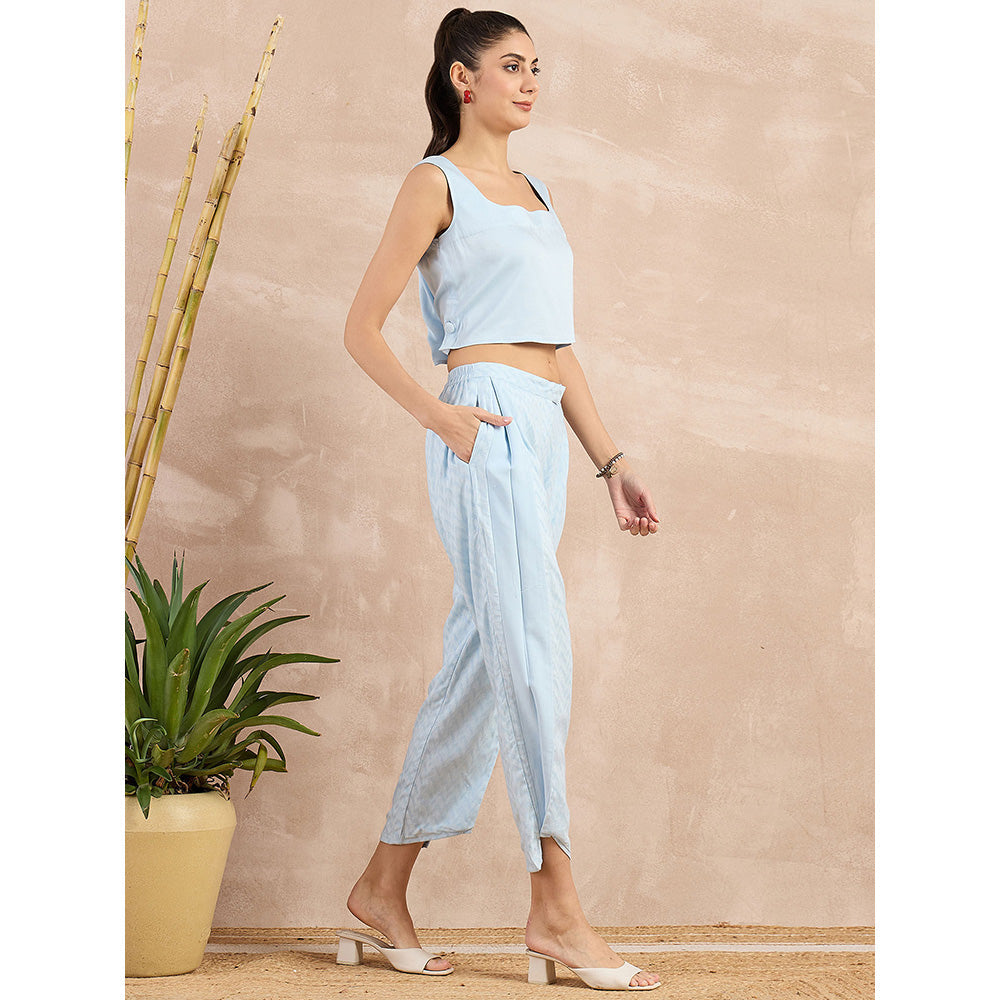 First Resort by Ramola Bachchan Sky Blue Herringbone Narrow Trouser
