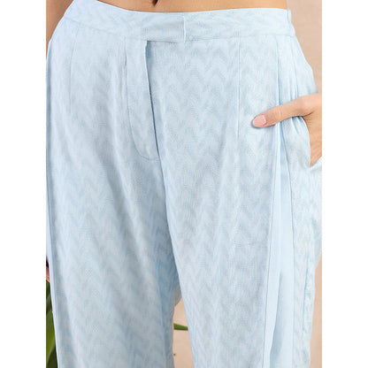 First Resort by Ramola Bachchan Sky Blue Herringbone Narrow Trouser