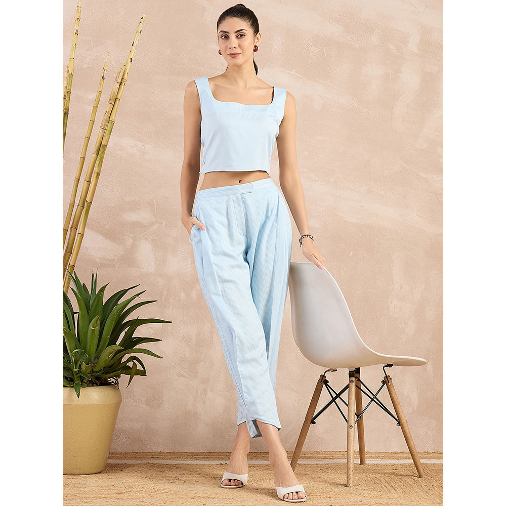 First Resort by Ramola Bachchan Sky Blue Herringbone Narrow Trouser