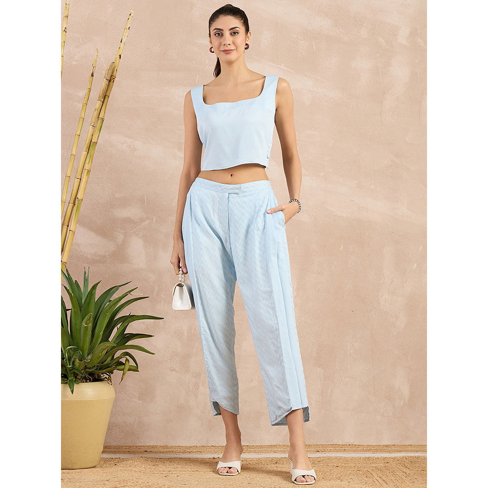 First Resort by Ramola Bachchan Sky Blue Herringbone Narrow Trouser
