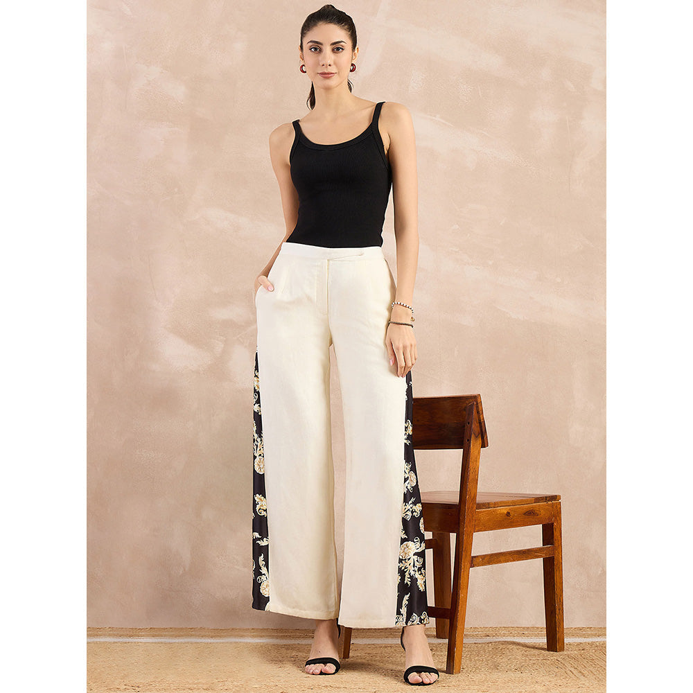 First Resort by Ramola Bachchan Beige And Black Baroque Printed Linen Wide Pant