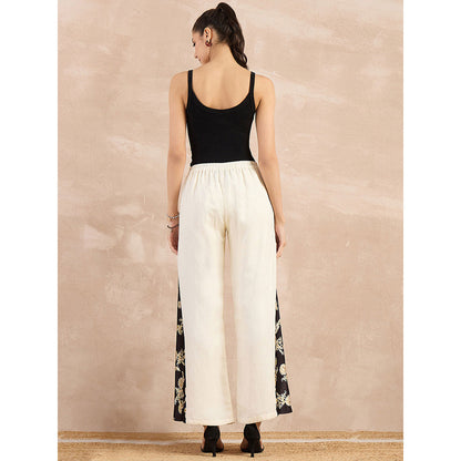 First Resort by Ramola Bachchan Beige And Black Baroque Printed Linen Wide Pant