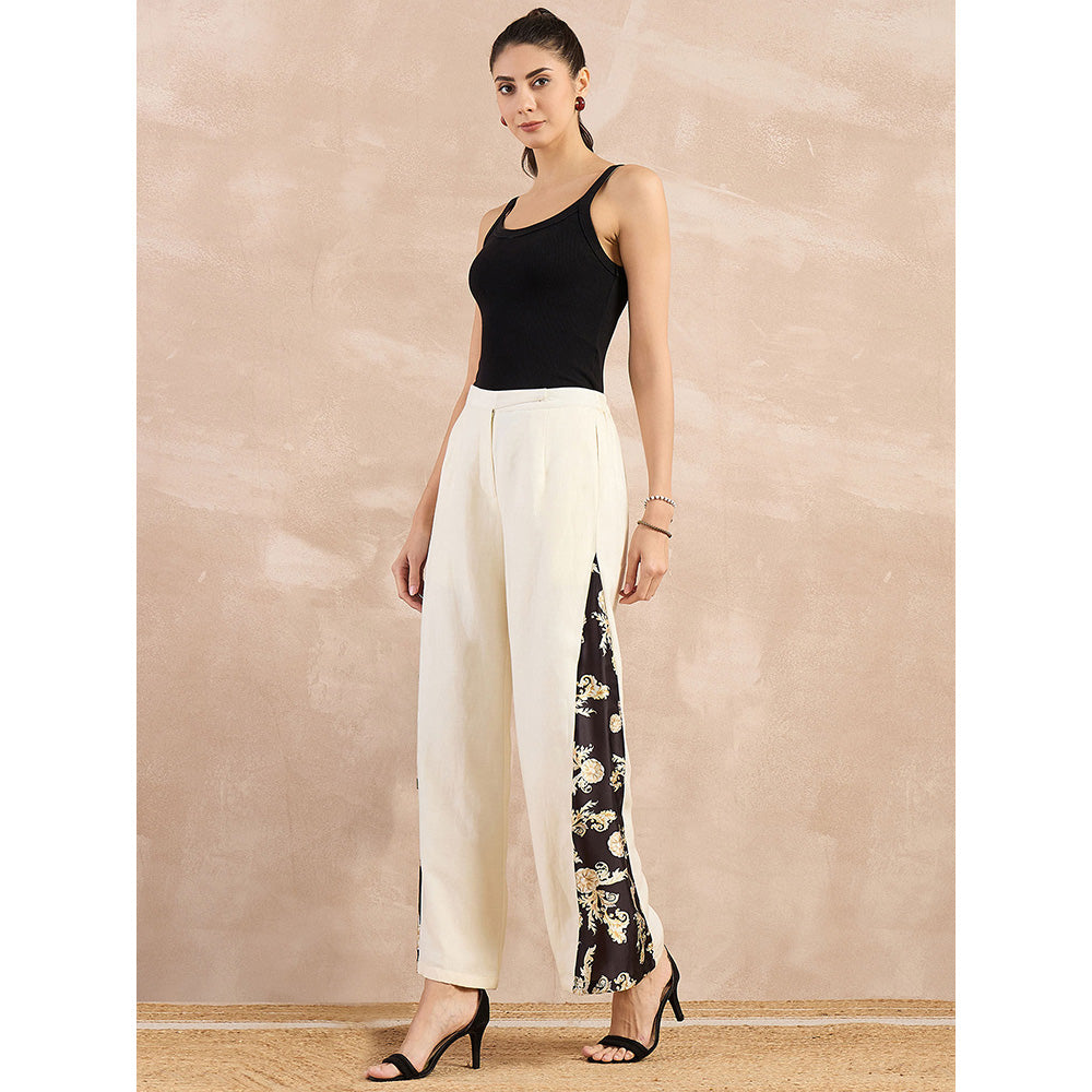 First Resort by Ramola Bachchan Beige And Black Baroque Printed Linen Wide Pant