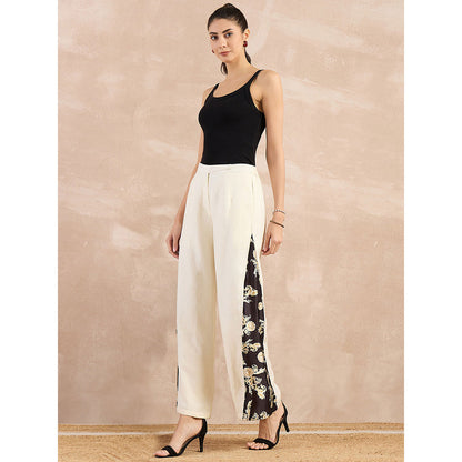 First Resort by Ramola Bachchan Beige And Black Baroque Printed Linen Wide Pant