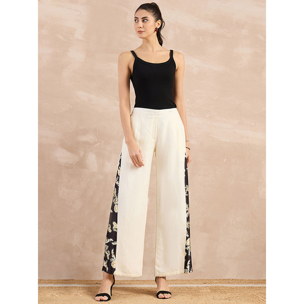 First Resort by Ramola Bachchan Beige And Black Baroque Printed Linen Wide Pant