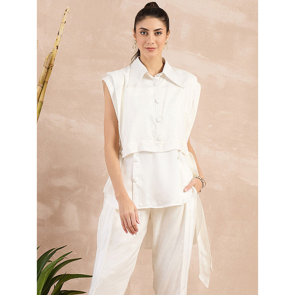First Resort by Ramola Bachchan White Sleeveless Bib Cover-Up With Side Straps Overlay