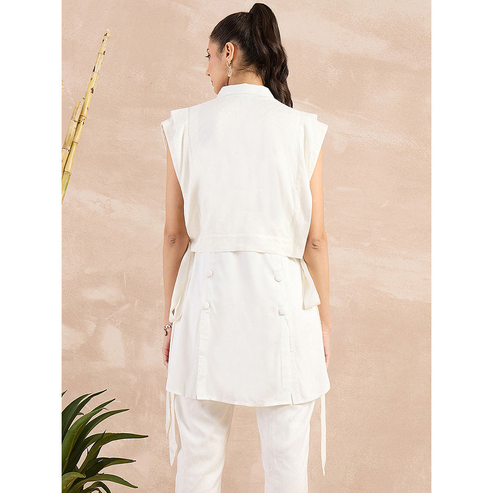 First Resort by Ramola Bachchan White Sleeveless Bib Cover-Up With Side Straps Overlay