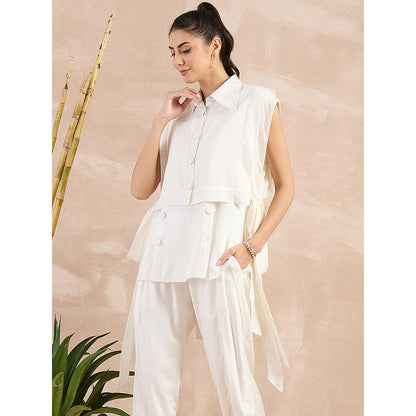 First Resort by Ramola Bachchan White Sleeveless Bib Cover-Up With Side Straps Overlay