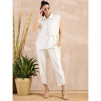 First Resort by Ramola Bachchan White Sleeveless Bib Cover-Up With Side Straps Overlay