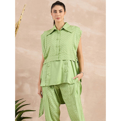 First Resort by Ramola Bachchan Pastel Green Sleeveless Bib Cover-Up With Side Straps Overlay