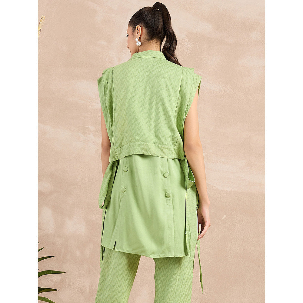 First Resort by Ramola Bachchan Pastel Green Sleeveless Bib Cover-Up With Side Straps Overlay