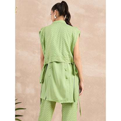 First Resort by Ramola Bachchan Pastel Green Sleeveless Bib Cover-Up With Side Straps Overlay