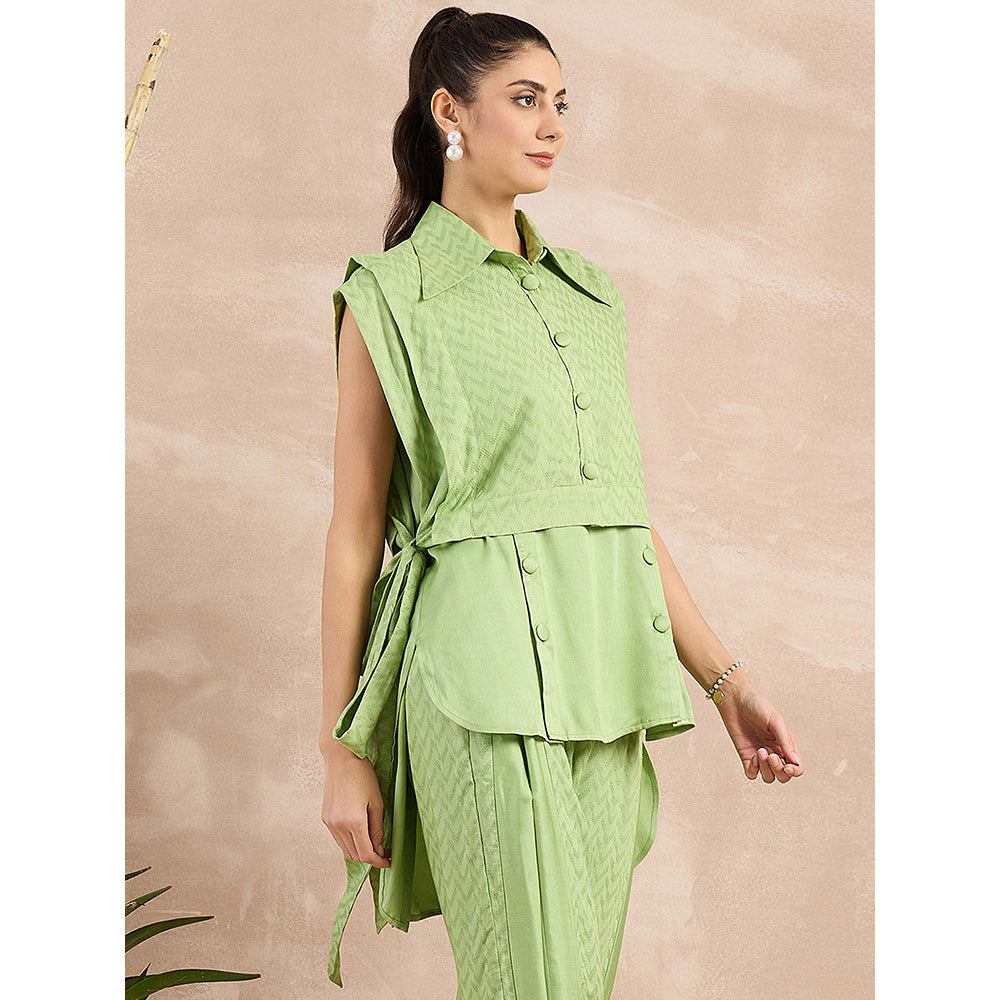 First Resort by Ramola Bachchan Pastel Green Sleeveless Bib Cover-Up With Side Straps Overlay