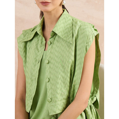 First Resort by Ramola Bachchan Pastel Green Sleeveless Bib Cover-Up With Side Straps Overlay