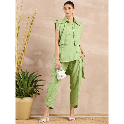 First Resort by Ramola Bachchan Pastel Green Sleeveless Bib Cover-Up With Side Straps Overlay