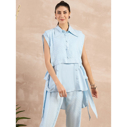 First Resort by Ramola Bachchan Sky Blue Sleeveless Bib Cover-Up With Side Straps Overlay