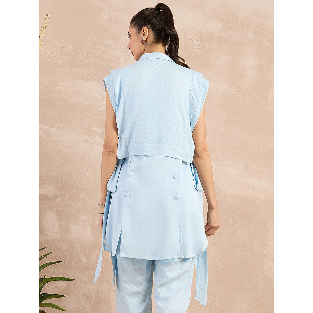 First Resort by Ramola Bachchan Sky Blue Sleeveless Bib Cover-Up With Side Straps Overlay