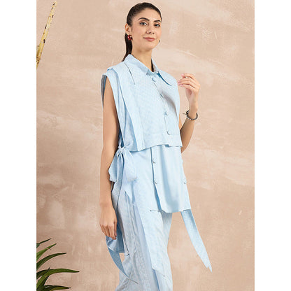 First Resort by Ramola Bachchan Sky Blue Sleeveless Bib Cover-Up With Side Straps Overlay