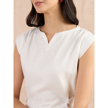 First Resort by Ramola Bachchan White Peplum Top with Button Down Straight Pant (Set of 2)
