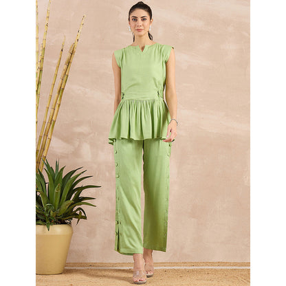 First Resort by Ramola Bachchan Pastel Green Peplum Top with Straight Pant (Set of 2)