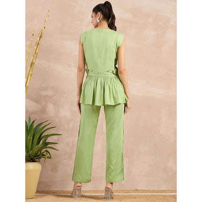 First Resort by Ramola Bachchan Pastel Green Peplum Top with Straight Pant (Set of 2)