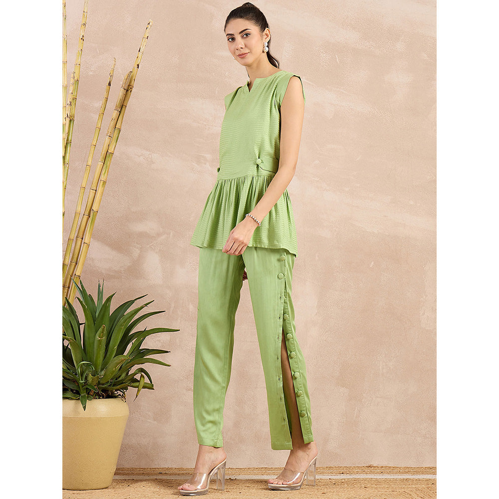 First Resort by Ramola Bachchan Pastel Green Peplum Top with Straight Pant (Set of 2)