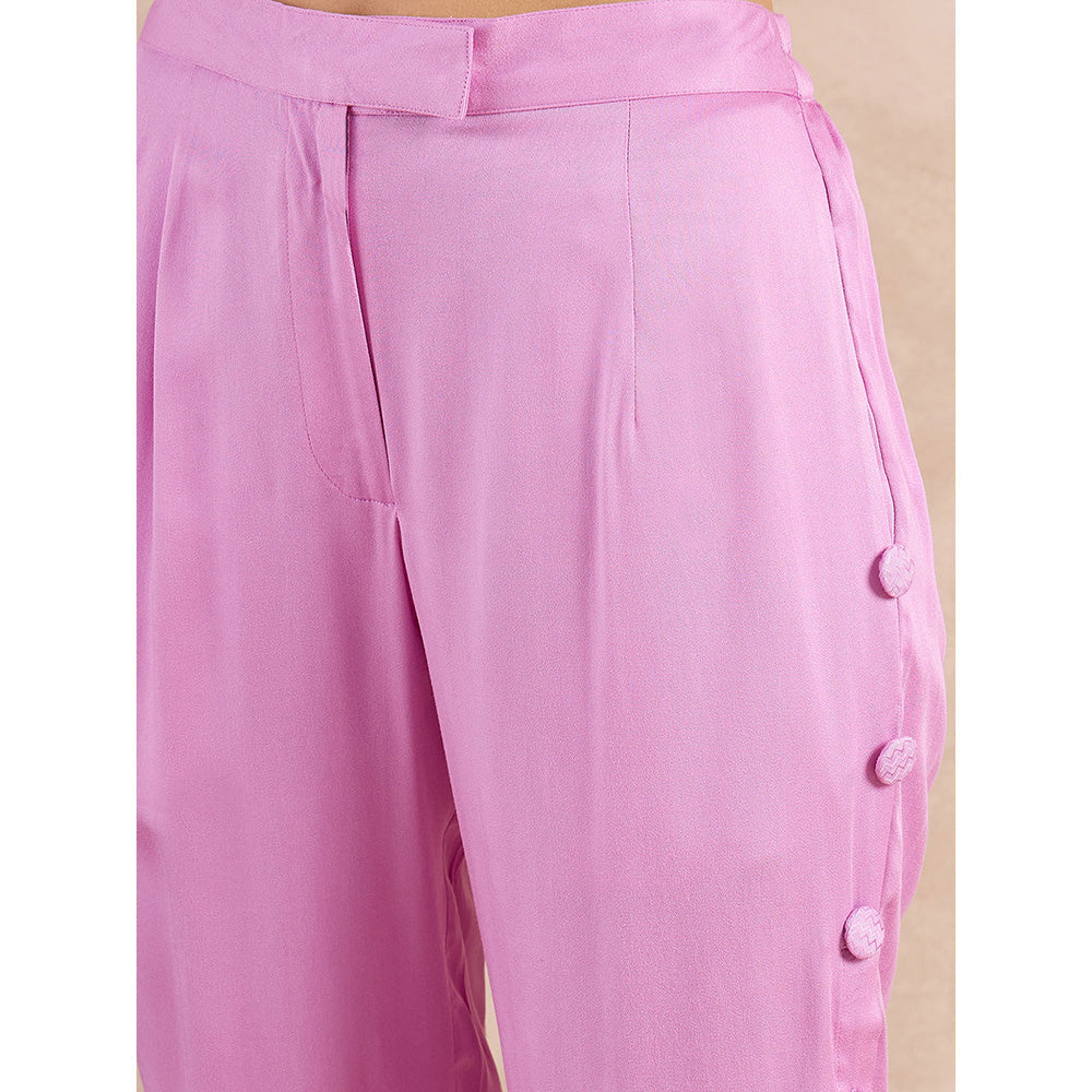 First Resort by Ramola Bachchan Purple Peplum Top with Button Down Straight Pant (Set of 2)