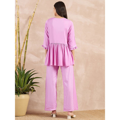 First Resort by Ramola Bachchan Purple V-Neck Peplum Top with Flared Trouser (Set of 2)