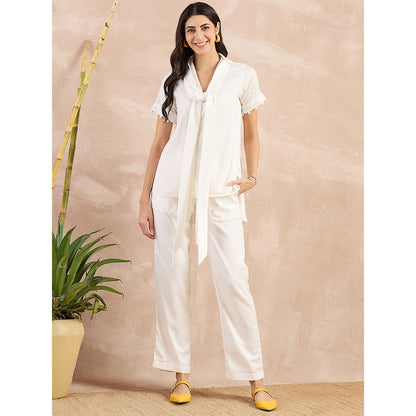 First Resort by Ramola Bachchan White Herringbone Self Design Co-Ord (Set of 3)