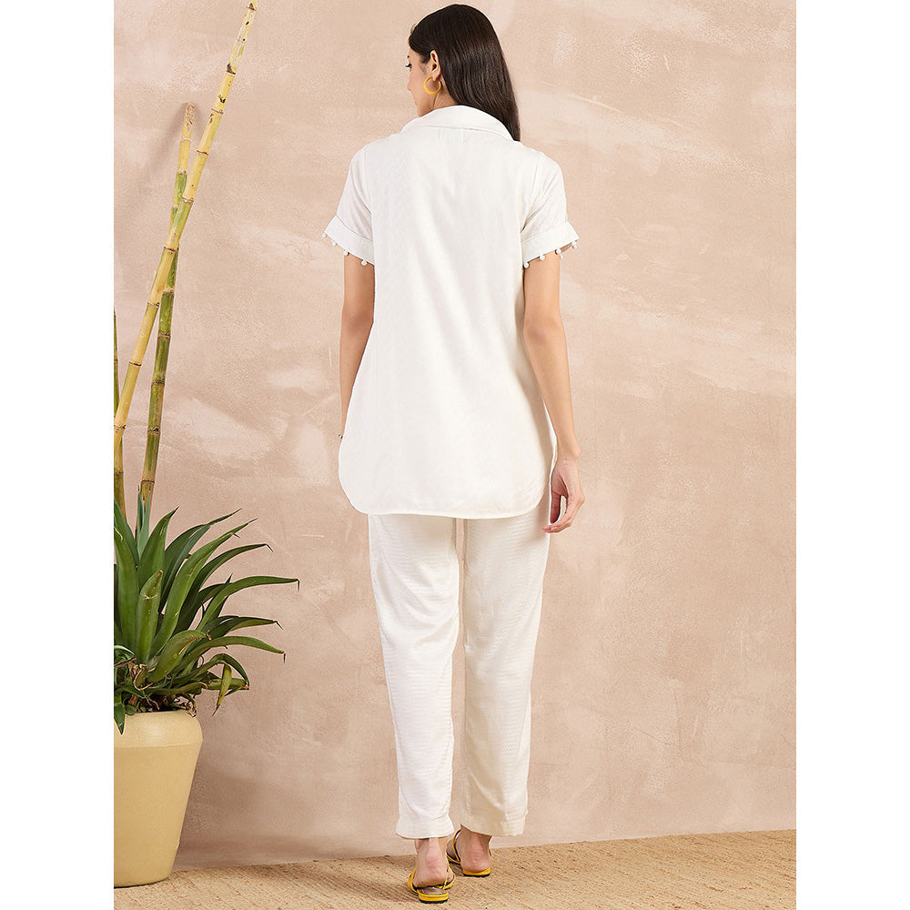 First Resort by Ramola Bachchan White Herringbone Self Design Co-Ord (Set of 3)